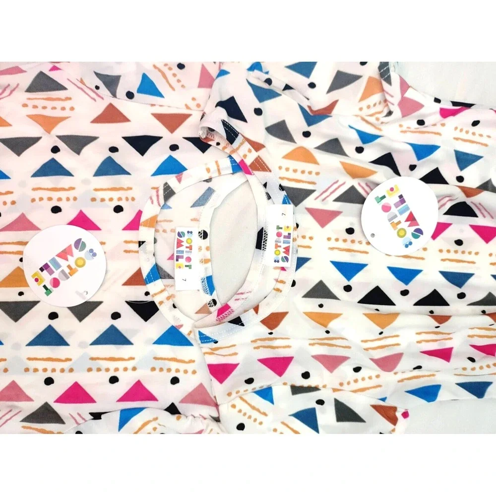 2 Dot Smile Girls 7 White Triangle Kaleidoscope Cap Sleeve Twirl Dress Lot Twins